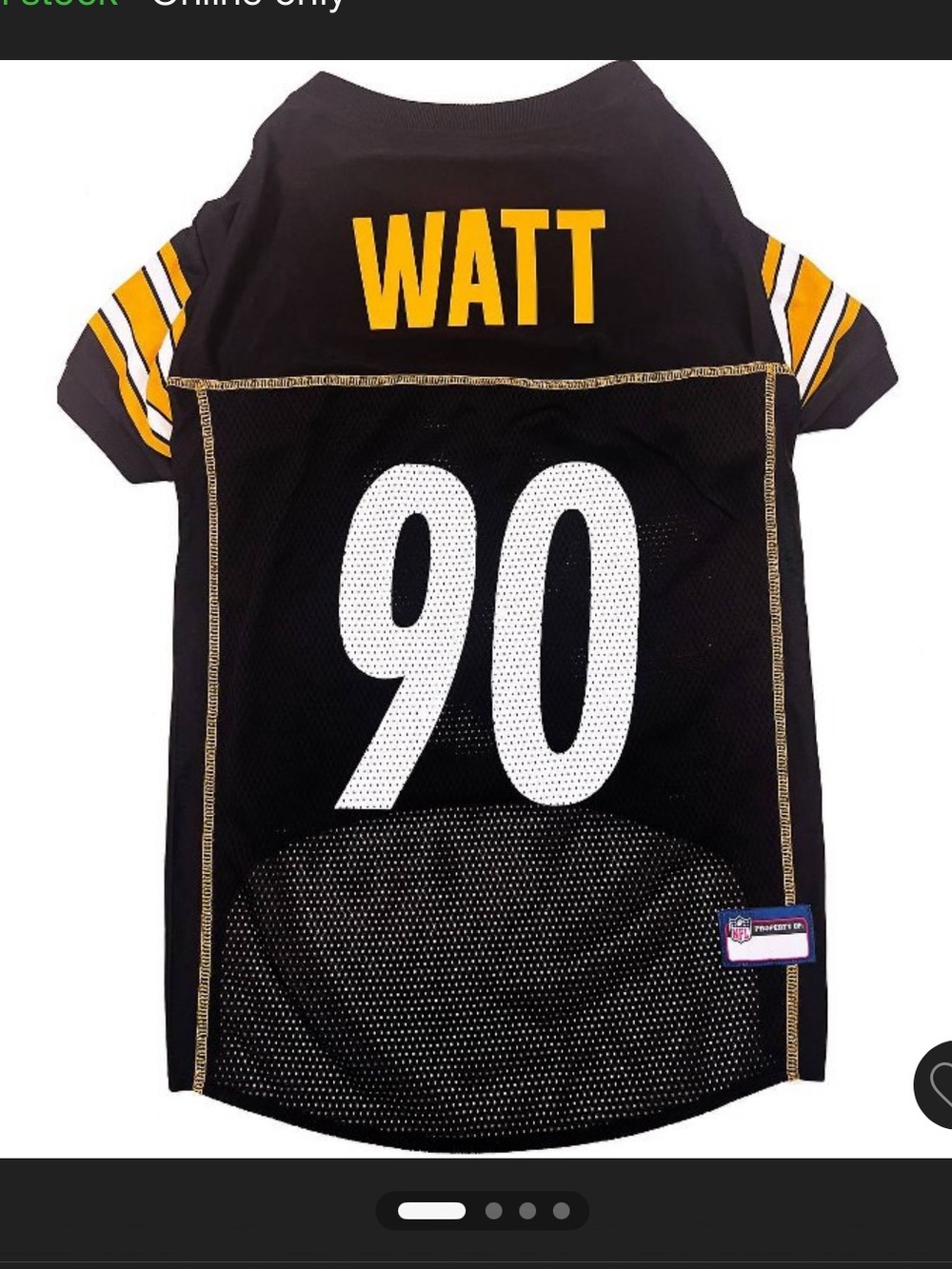 NFL Pittsburgh Steelers WATT #90 Pet Jersey in Black & Gold